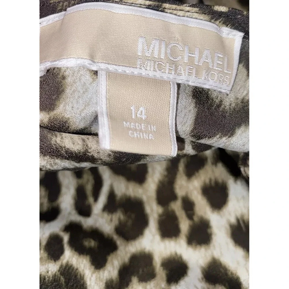 Women's MICHAEL Michael Kors Animal Print V Neck‎ Zip Shirt Sz 14 Polyester